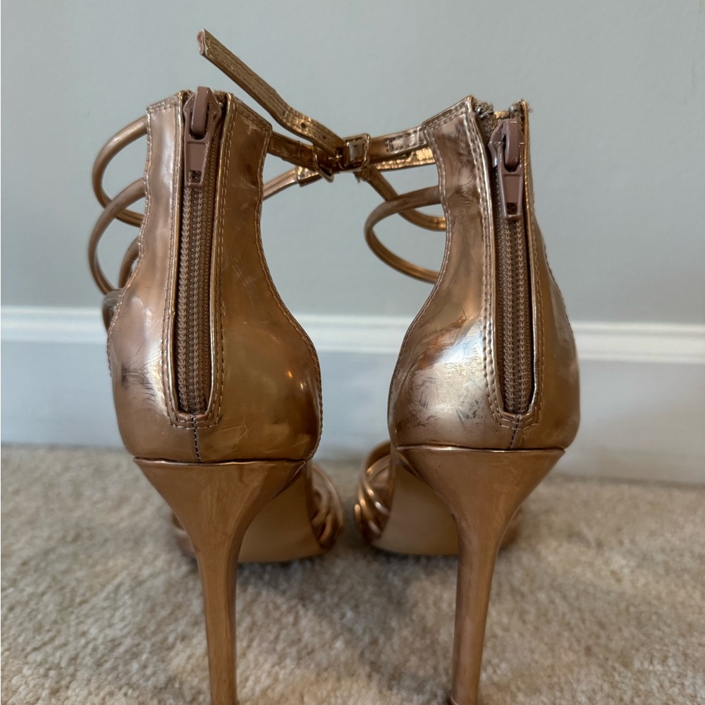 Steve Madden Metallic Rose Gold Wrap-Around Stiletto Sandals - Picture 3 of 6